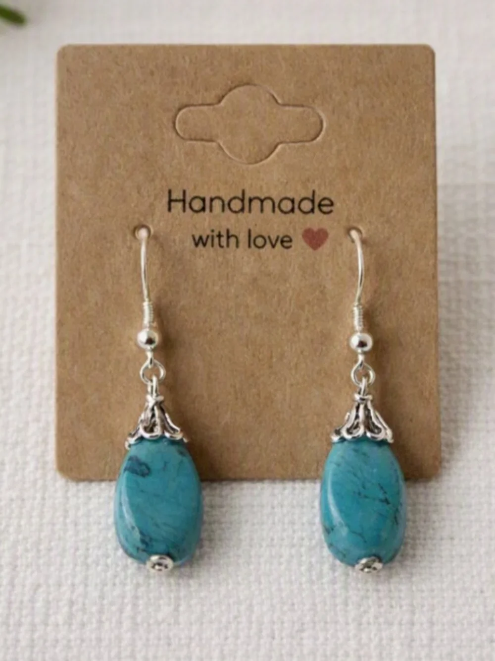 Turquoise Stone & Silver Wire Earrings – Handmade with Love